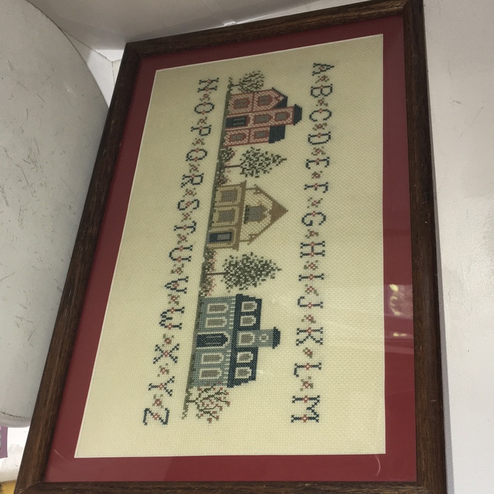 Cross-stitch vintage Alphabet framed & matted picture. - Picture 7 of 12